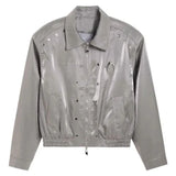 Advbridge Autumn Mens Wear Y2k Leather Glossy Design Niche Shoulder Pad Lapel Jacket Men'S Casual Loose High Street Short Jacket