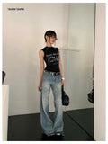 Advbridge Streetwear Jeans Women Wide Leg Pants Denim Trousers Korean Fashion Hip Hop Vintage Designer Y2k Blue Washed Jeans Chic