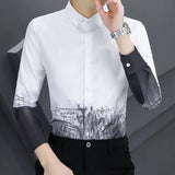 Advbridge Men‘s Wintern outfits Korean Autumn 2024 Men's New Patchwork Square Collar Button Printing Geometric Business Minimalist Casual Long Sleeved Shirts Advbridge Men‘s Wintern outfits