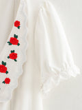 ADVBRIDGE  -  Single Breasted White Elegant V Neck Slim Button Women Min Wave Dress Petal Sleeve Dress Summer Skinny Flower Embroidery French