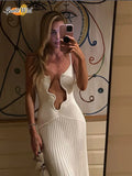Advbridge Elegant Cut Out White Long Dress For Women Fashion Patchwork Pleated Backless Sling Dresses Lady summer New Holiday Beach Robes