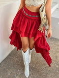 ADVBRIDGE  -  Spring And Summer Irregular Casual Bohemian Skirt Holiday Solid Color Pleated Splicing Beach Skirt Women's Jupe