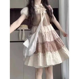 Advbridge Summer New Women's Contrast Color Slip Dress Sleeveless Pleated Patchwork Fashion Sweet Slim Plaid Printing Midi Dress