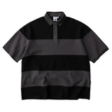 Advbridge Japanese Style Summer New Men's Turn-down Collar Spliced Striped Button Fashion Vintage Loose Half Sleeve Tops T-shirt