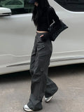 Advbridge Women Cargo Pants Grey Vintage Y2k Baggy Korean Style High Waist Trousers Techwear Aesthetic Female Streetwear Hippie