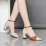 Advbridge Zapatos De Mujer Women Casual Pointed Toe Black Patent Leather Buckle Strap High Quality Heel Shoes for Party A1021