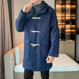 Advbridge Horn Button Hooded Men's Winter Long Coat New in Coats and Jackets Male Clothes Man Trench Clothing Woolen Overcoat 2024