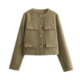 Advbridge Woman Outerwears Autumn Long Sleeve Cropped Jacket For Women Winter Button Demi-Season Short Coats Elegant Women's Coat