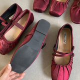 ADVBRIDGE  -  Ballet Red Footwear Mary Janes Silk Women Flats With Shoes Female Soft Fashion Buckle Shallow Ladies Lolita Dance Shoes