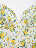 ADVBRIDGE  -  Women Apricot with Orange Floral Print Bow Lacing Up Strap Sling Dress French Style Retro Summer Short Dresses Holiday Robe