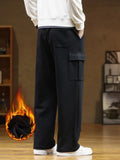 Advbridge Winter Fleece Sweatpants Men Multi-Pockets Thick Warm Knit Cargo Pants Wide Leg Cotton Straight Sports Trousers Big Size 8XL