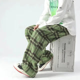 Advbridge Loose Lazy Plaid Velvet Joggers Pants Men Streetwear Oversized Pants Y2k Fashion Casual Hop Hop Elastic Wasit Straight Trousers