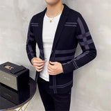 Advbridge Men's Knitted Sweater Jacket Men Fashion High Quality Brand Slim Striped Long Sleeve Suit Collar Cardigan Wool Jacket Coat