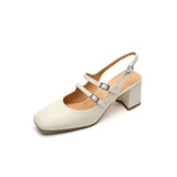 Advbridge Summer Sandals Mary Jane Shoes Square Toe High Heels Cover Toe Back Strap Roman Sandals for Women Split Leather Women Sandals