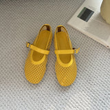 ADVBRIDGE  -  Red Flat Shoes Women Low Heel Pumps Summer Mesh Mary Jane Shoes Comfort Ballet Flats Big Size 42 43 Summer Ladies Buckle Shoes