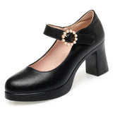 Advbridge 7cm Comfortable Breathable Shallow Mouth Soft Leather Mary Janes Platform Shoes 2025 Spring Med Block Heels Shoes for Office Mom