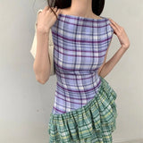 Advbridge Tank Top Plaid Dress for Women, Romantic and Retro Design, Unique and Unique for the Minority to Wear, Summer Contrast Co Co