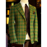 Advbridge Men's Allover Stripe Plaid Print Long Sleeve Classic Lapel Two Button Suit Jacket Wedding Banquet Business Occasion Old Style