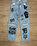 Advbridge Streetwear Jeans Y2K Hip Hop Punk Rock Graphic Print Retro Blue Baggy Jeans Mens Womens New High Waisted Wide Leg Trousers