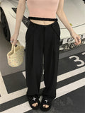 Advbridge  -  Women's Wide Leg Casual Black Suit Pants Fashion Commuter Office Girl Temperament Female High Waisted Straight Thin Trousers