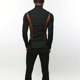 Advbridge Mens Sexy Tight-Fitting Sports Fitness Mesh Long-Sleeved Tops Autumn Nightclubs Perspective Stitching Stretch Turtleneck Tops