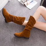 Advbridge Fur Ladies Mid Calf Shoes Round Toe Women's Half High Boots Elegant with Low Heels Goth Spring Autumn Cosplay Trend  Work Pu