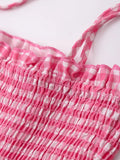 ADVBRIDGE  -  Pink Plaid Tiered Mini Dress Women Summer Lace-up Sleeveless A-line Vestidos Sweet Fashion Casual Simple Short Dresses 2025 New