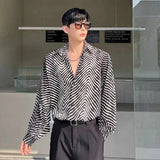 ADVBRIDGE  -  Men's Stripe Shirts New Summer Personalized Trendy Lapel Print Style Korean Male Long Sleeve Casual Shirt Tide 2025