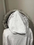 Advbridge Retro Fur Collar Letter Print Gray Zipper Hoodie Women Autumn Winter Streetwear Loose Casual Everyday Harajuku Street Y2K Tops