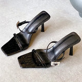 ADVBRIDGE  -  Luxury Rhinestone Buckle Women Sandals Square Toe Open-toe Thin Heel Designer Shoes Summer Fashion Comfort Non-slip Slide Sandal