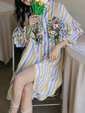 Advbridge Holiday Style Shirt Dress Embroidered Print Loose Dresses Women Irregular Stripes Top Korean Fashion Vestidos Para Mujer