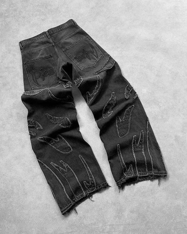 Advbridge New Baggy Y2k Streetwear Jeans Women Black Embroidered Retro Ripped Jeans for Women Hip Hop Harajuku High Waisted Jeans