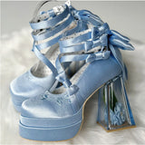 Advbridge French Fairy Lace-Up Single Shoe Ballet Thick With Lolita Design Sense Of Minority Evening Gentle Evening Wind Pumps