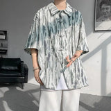 ADVBRIDGE  -  M-5XL Plus Size Men's Chinese Traditional Shirt Tai Chi Kung Fu Turn Collar Knot Button Shirt Short Sleeve Summer Clothing Male