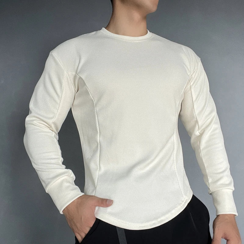 Advbridge Solid Round Neck Training Shirts Tee Fashion Man Breathable Solid Long Sleeve Pullover t Shirt Casual Sports Men Basic Tops