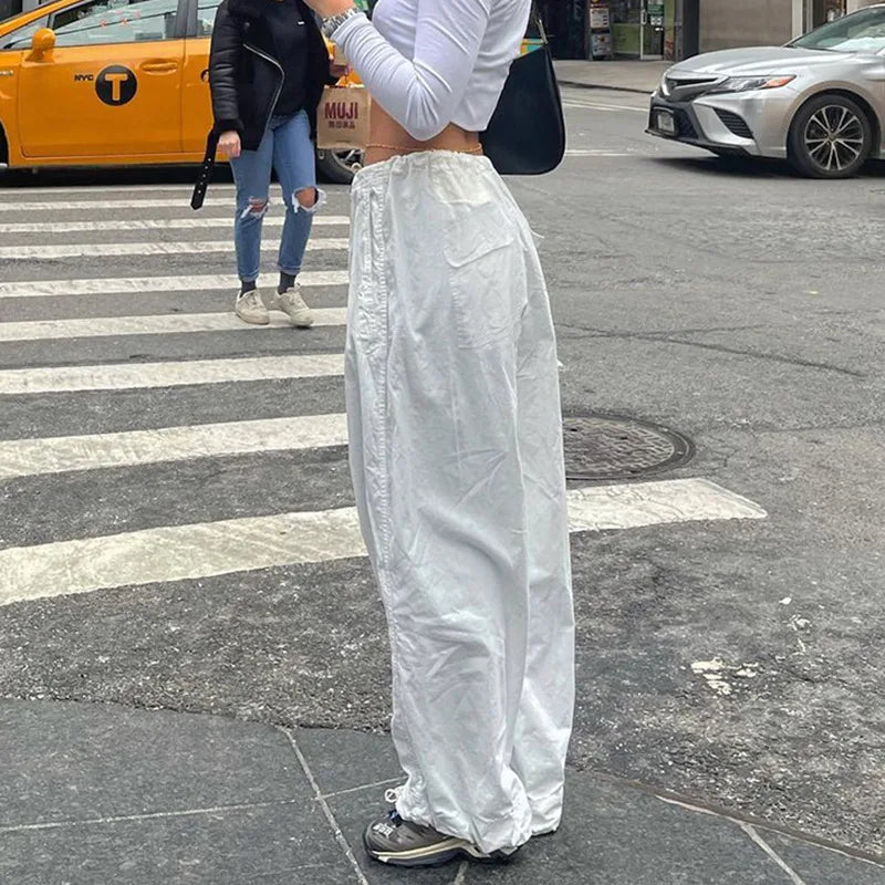 Advbridge Techwear Sweatpants Women Baggy Hip Hop Parachute Cargo Pants Y2k Low Waist Streetwear Casual Loose Wide Leg Joggers Pants