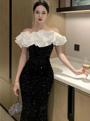 Advbridge Elegant Bodycon Velvet Sequined Long Dresses for Women Patchwork Slim Mermaid Evening Party Dress Prom Robe Vestidos Mujer New