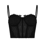 Advbridge Sexy Y2k Lace Corset Top Frill Solid Color Bow Vintage See Through Camis Crop Top Women Cute Mini Vest 90S