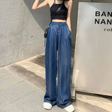 Advbridge Ultra Thin Dark Blue Jeans High Waist Draped Wide Legs Denim Pants Women Summer Loose Straight Ice Silk Casual Pants Streetwear