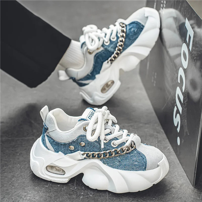 Advbridge Blue Denim Casual Sneakers Men Original Designer Platform Shoes Men Increase Heel Hip Hop Chunky Sneakers Mens Trainers