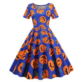 Advbridge Halloween Dresses Skeleton Pumpkin Printed Cosplay Party Costume Women Vintage Polka Audrey Dress