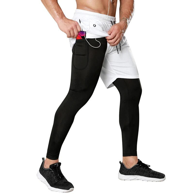Advbridge Casual Jogging Solid Mid Waist Pockets Gym Pants Men Clothing Loose Fake Two Piece Fast Dry Trousers Male Baggy Shorts