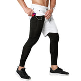 Advbridge Casual Jogging Solid Mid Waist Pockets Gym Pants Men Clothing Loose Fake Two Piece Fast Dry Trousers Male Baggy Shorts
