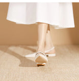 ADVBRIDGE  -  Women's Flat Sandals Minimalist Pointed Flat Sole Shoes One Word Strip with Empty Back Low Heel Women's Shoes Sandalias Mujer