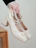 Advbridge Bow Sweet Vintage Mary Janes Shoes Women France Style Elegant High Heel Shoes Female Pearl Beading Causal Designer Shoes