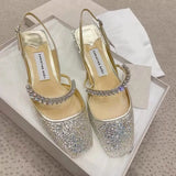 Advbridge French chunky heel diamond-head sandal women 2024 spring and summer new fashion low heel one-line buckle Mary Jane single shoes