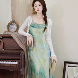 ADVBRIDGE  -  French Style Vintage Strap Dresses Women's Lace Strapless Sexy Chiffon Printed Vestido mujer Sweet Summer Elegant Fishtail Dress