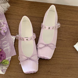 ADVBRIDGE  -  Satin Square Toe Mary Jane Shoe Women Shallow Buckle Bowknot Footwear Ladies Fashion Light Comfort Soft Sole Ballet Flats Women