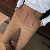 Advbridge Men's Luxury Button-down Draped Baggy Suit Pants Casual Solid Color Straight Premium Elegant Dress Pants 2024 New Spring