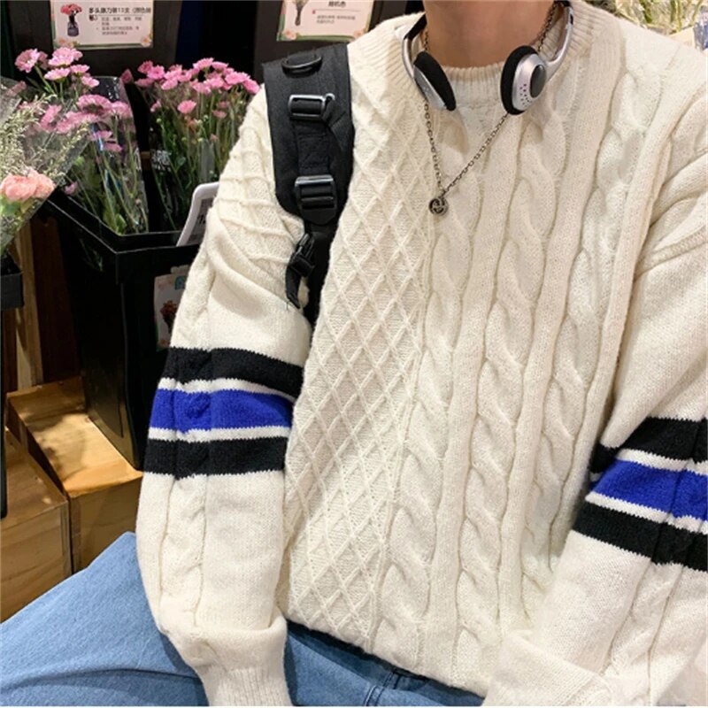 Advbridge New Spring Autumn Men's O-neck Sweaters Fashion Patchwork Youth Chic Pullover Loose Tops Male Knitted Sweater